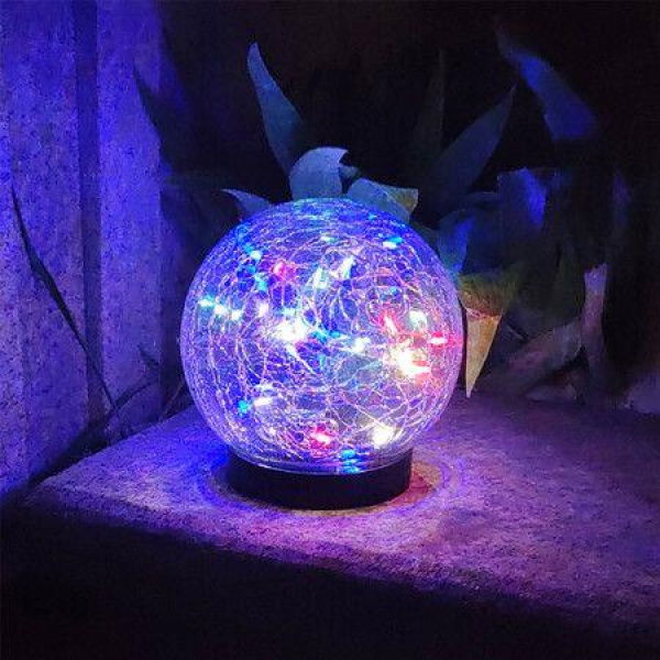 Solar Globes Lights Outdoor Garden Decor Solar Balls Crackle Glass Solar Lights Yard Decor (Colorful Light,1Pack)