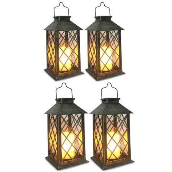 Solar LanternOutdoor Garden Hanging LanternsSet Of 414 Inch Waterproof LED Flickering Flameless Candle Mission Lights For TableOutdoorParty Decorative