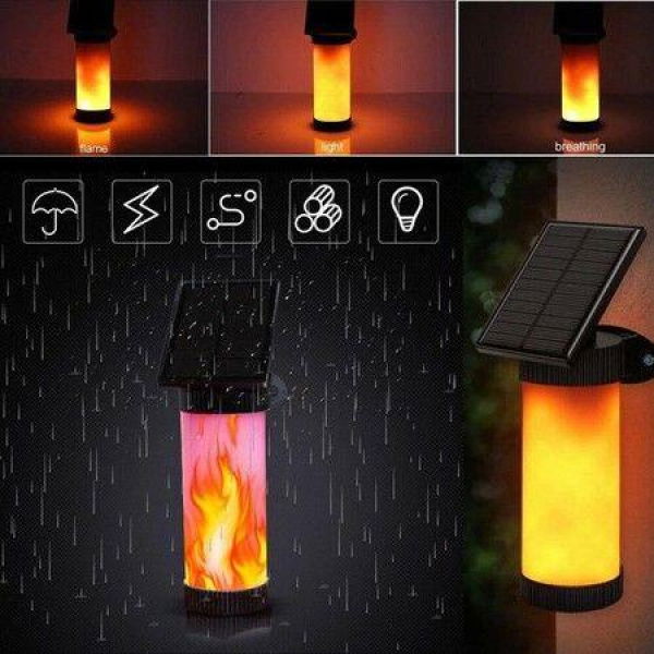 Solar LED Lawn Light Waterproof Flicker Flame Garden Outdoors Backyard Path Landscape Wall Lamp