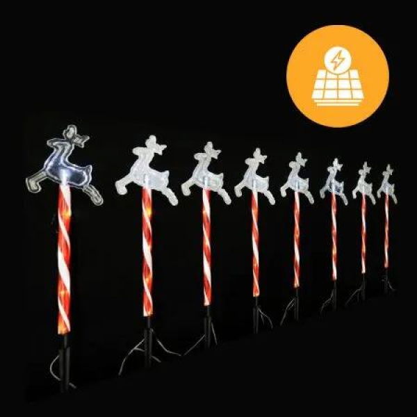 Solar LED Path Lights Reindeer -8 Pack Cool White