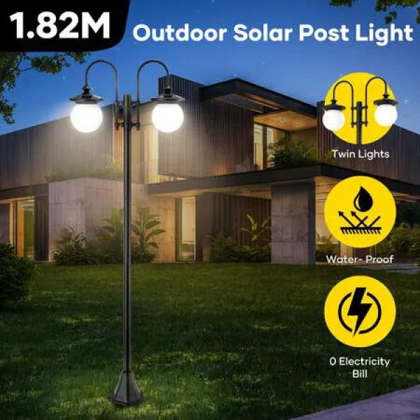 Solar LED Post Light 182cm Outdoor Street Garden Pathway Security Pole Lamp Yard Driveway Patio Energy Powered Pillar Lantern