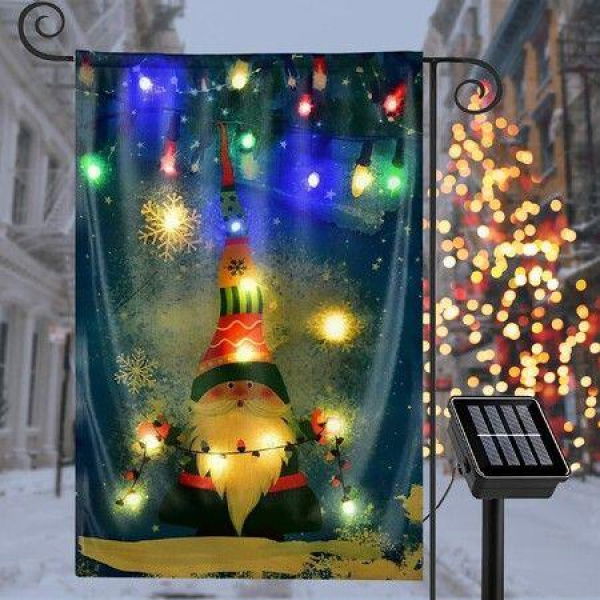 Solar Lighted Christmas Garden Flag 12x18 Inch Double Sided, Christmas Gnome Flag, Christmas Outdoor Decorations Yard Christmas Flag