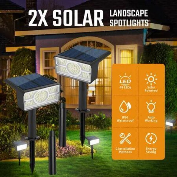 Solar Outdoor Lights Exterior Sensor Lamps Garden Outside Spotlights 49 LED Lamps Deck Driveway Pathway Waterproof 2PCS