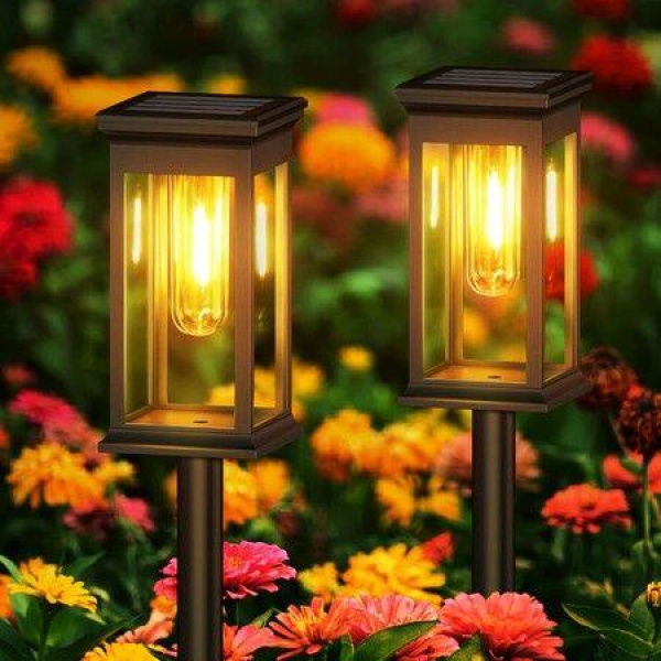 Solar Pathway Lights Outdoor,Solar Outdoor Lights,Bright Solar Garden Lights Outdoor Waterproof,Auto On/Off Outdoor Solar Lights (2 Pack)