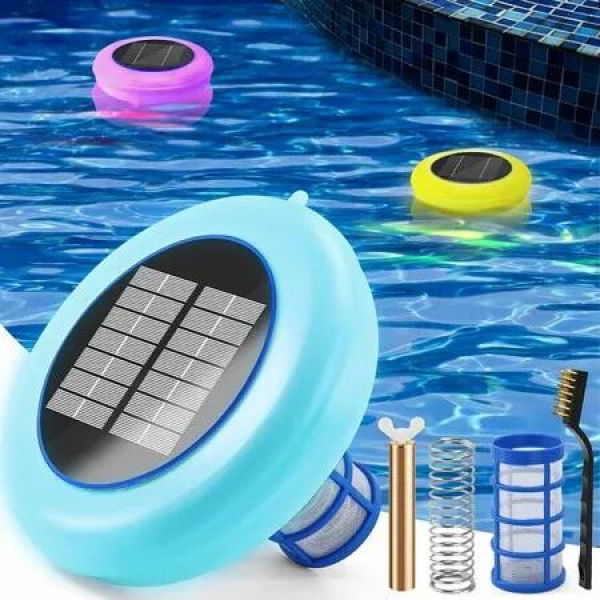 Solar Pool Ionizer,Upgraded Copper Pool Ionizer with Copper Ionizatio Auto Switching of Multi-Colored LED Night Light,Up to 35,000 Gal