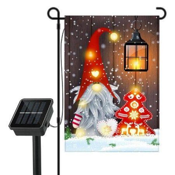 Solar Power GNOME Lighted Christmas Merry Christmas Lighted Garden Flag New Year Vintage Seasonal Outdoor Flag for Home Rustic Holiday 45x30cm