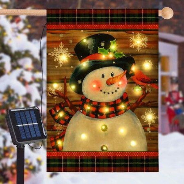 Solar Power Lighted Garden Flag LED Christmas Snowman Garden Flag for Outside Garden Flags Outdoor Flag 45x30cm