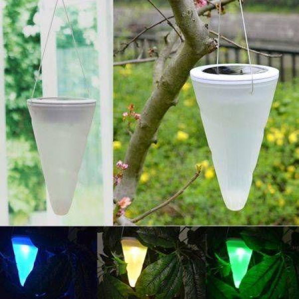 Solar Power Outdoor Garden Tree Landscape LED Cone Shape Pendant Light Lamp-RGB COLOR