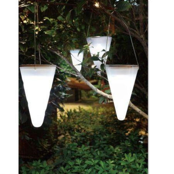 Solar Power Outdoor Garden Tree Landscape LED Cone Shape Pendant Light Lamp-White