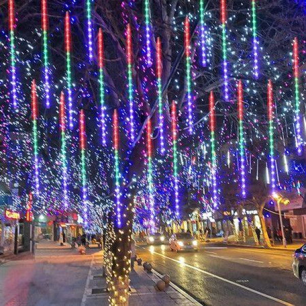 Solar Power Shower Rain PVC Lights Christmas Lights Icicle Snow Outdoor Raindrop Lights, 50cm 10tube Xmas Tree Holiday Decoration Multi Color