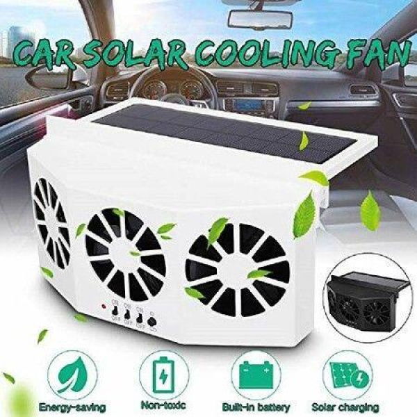 Solar Powered 3-fan Car Exhaust Fan Car Radiator Fan Energy-saving Air Vent Radiator Air Purifiers 2W ABS (white).