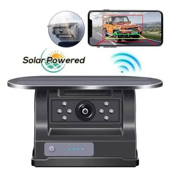 Solar-Powered Backup Camera HD 720P with WiFi Connectivity,Cordless Magnetic Mount Rear View Camera Night Vision Waterproof for Truck,Trailer