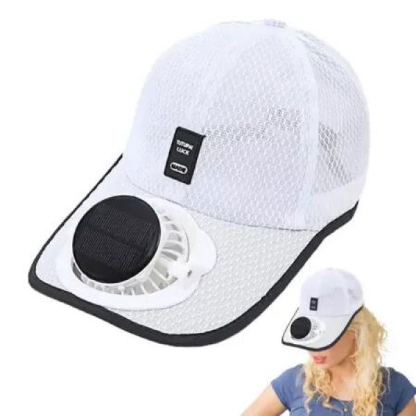 Solar Powered Fan Hat Summer Sun Fan Hat Beach Hat With Cooling Fan UV Block Sports Hats Rechargeable For Men Women Color White