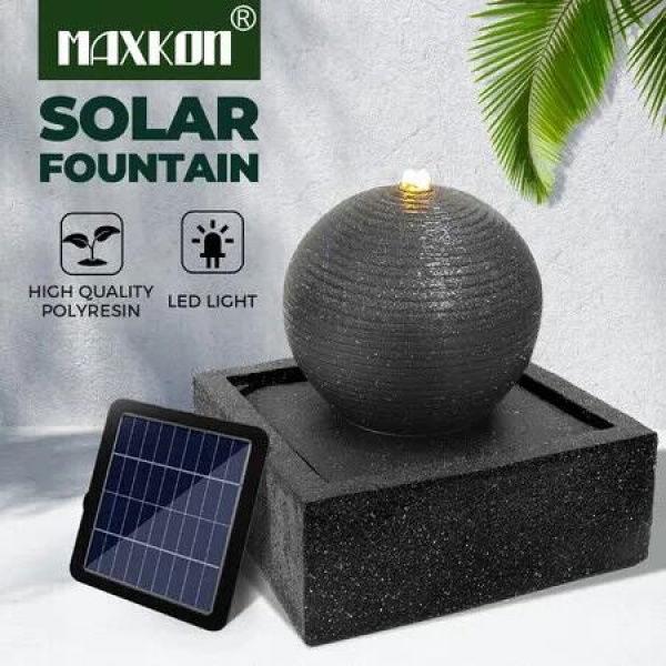 Solar Powered Fountain Water Feature Pump Waterfall Landscape Relax LED Lights Outdoor Bird Bath Fish Pond Pool Garden Decoration Ball Energy Panel