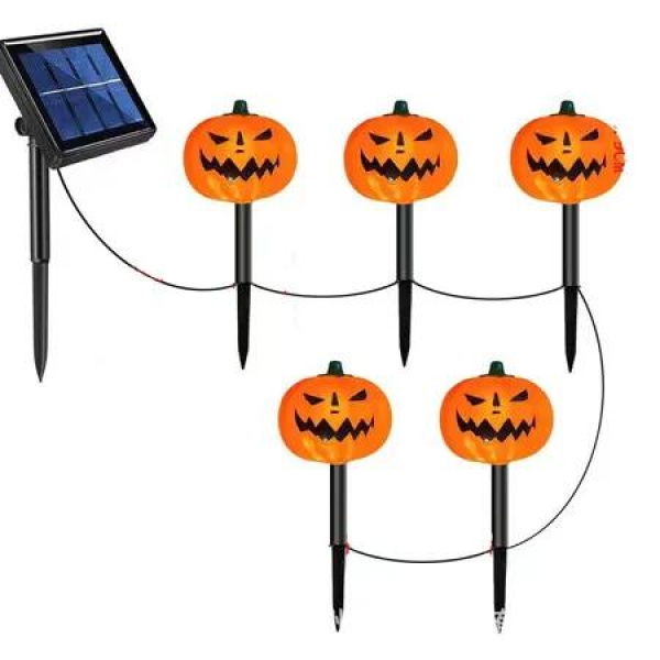 Solar Powered Pumpkin Pathway Markers Lights Set of Resin Pumpkin Garden Stakes for Home Yard Lawn Patio Walkway Halloween Decor