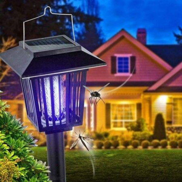 Solar Powered Zapper Improved Flying Insect Killer Hang Or Stake Into Ground Cordless Garden Lamp