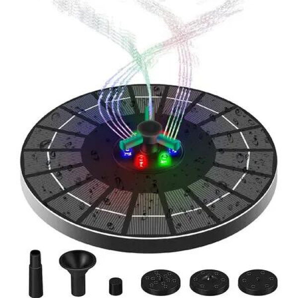 Solar Pump Fountain Bird Bath 4W Energy Powered Water Feature Garden Fish Tank Pond Pool LED Night Light Battery Backup Outdoor Decor