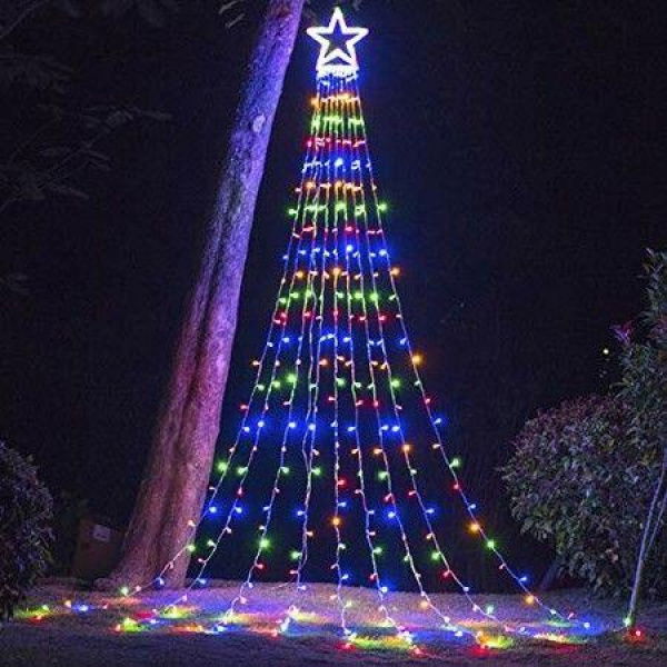 Solar Remote Control Christmas Decoration Star 8 Lighting Modes 350 LED Waterfall Light COL.Colorful.