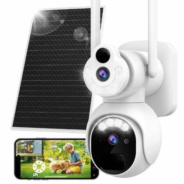 Solar Security Camera Dual Lens 2K Wireless Outdoor WiFi 4G Night Vision PIR Human Detection 2-Way Talk Siren Alarm