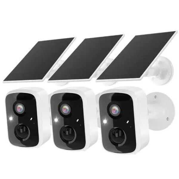 Solar Security Camerasx3 Wireless Home Surveillance Outdoor Energy Powered 3K 4MP WiFi Smart Motion Detection 2 Way Audio Color Night Vision