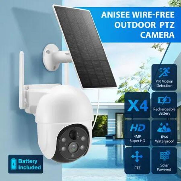 Solar Security Camerax4 Home Wireless Surveillance CCTV Outdoor Home System WiFi 4MP PTZ Remote 2 Way Audio Colour Night Vision