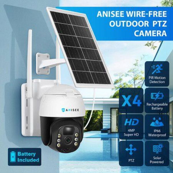Solar Security Camerax4 Wireless Outdoor CCTV WiFi Home Surveillance System 4MP PTZ Remote 2 Way Audio Color Night Vision