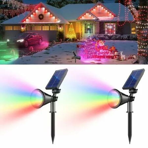 Solar Spot Lights Outdoor,36 LEDs Solar Landscape Lighting with 2200mAh,Outdoor Lights Auto On/Off 2-in-1 Wall or Ground Solar Powered 2 Pack (Multicolor)