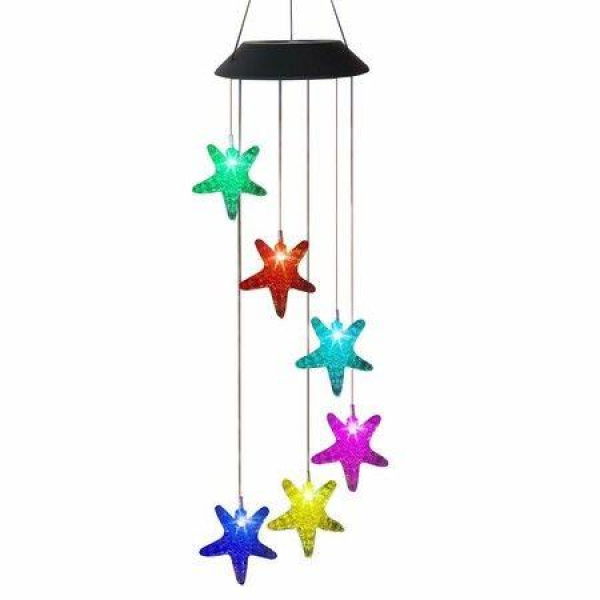 Solar Starfish Wind Chimes LED Hanging Windchimes String Lights Color-Changing WaterproofOutdoor