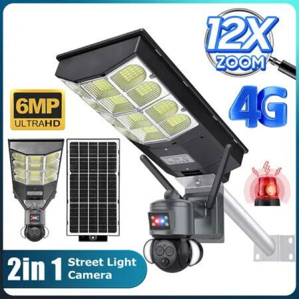 Solar Street Light Camera|12x Hybrid Zoom Dual Lens|Intelligent Body Detection & Tracking|4G/WiFi, IP65 Waterproof|Two Way Audio|Home Security Camera