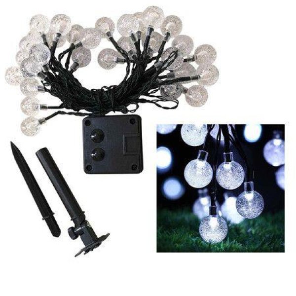 Solar String Lights Outdoor Waterproof 50 LED Crystal Globe Solar String Lights 8 Mode 7M/24Ft Outdoor Solar Powered String Lights For Garden Patio Christmas Parties Wedding Festival (Cool White)