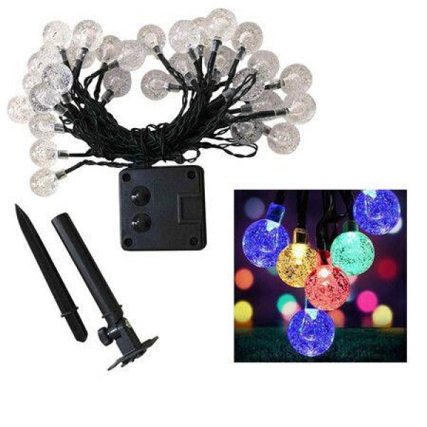 Solar String Lights Outdoor Waterproof 8 Mode 7M/24Ft 50 LED Cracked Crystal Ball Outdoor Solar Powered String Lights For Patio Solar Garden Lights For Yard Porch Wedding Party Decoration (Multi-Color)