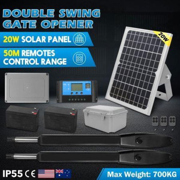 Solar Swing Gate Opener Automatic Double Door Motor Operator System Auto Opening 24V DC With Remote Controls