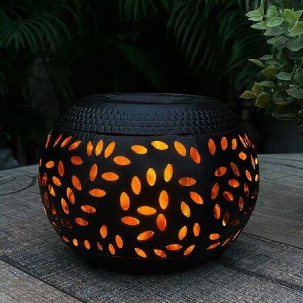 Solar Table Light Waterproof Dancing Flame Lantern Metal Decorative Solar Powered Lamp Black for Outdoor Patio Yard