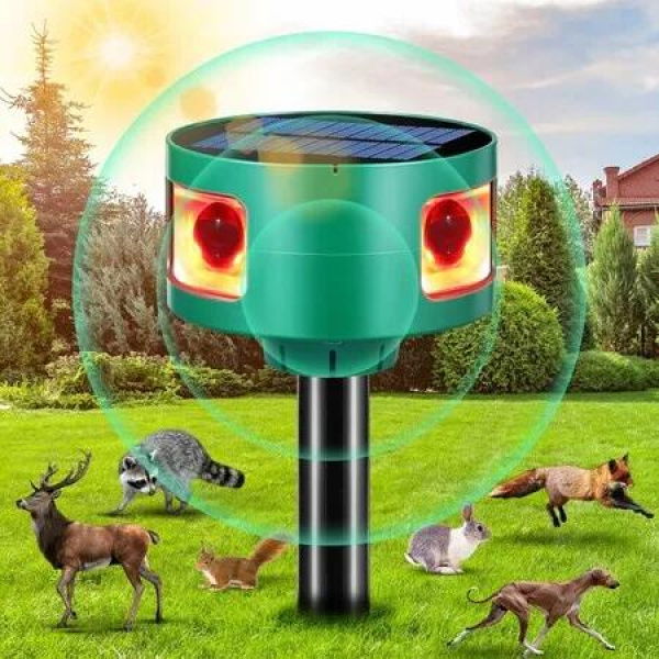 Solar Ultrasonic Animal Repeller Outdoor, 360 Degree Animal Deterrent Cat Repellent Deer Repellent Devices with Motion Sensor