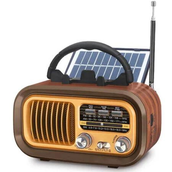 Solar Vintage Radio,Portable Radio AM FM Transistor with Best Sound,Solar/Battery Operated Radio/Rechargeable Radio,TWS,Support TF Card/USB Playing