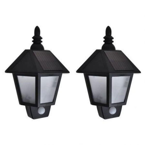 Solar Wall Lamps 2 Pcs With Motion Sensor Black