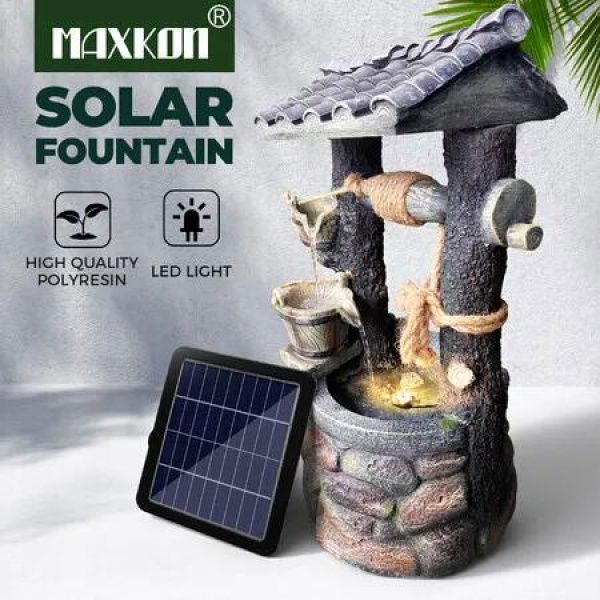 Solar Water Feature Fountain Pump LED Lights Waterfall Landscape Bird Bath Pool Fish Pond Energy Powered Panel Indoor Outdoor Garden Yard Decoration