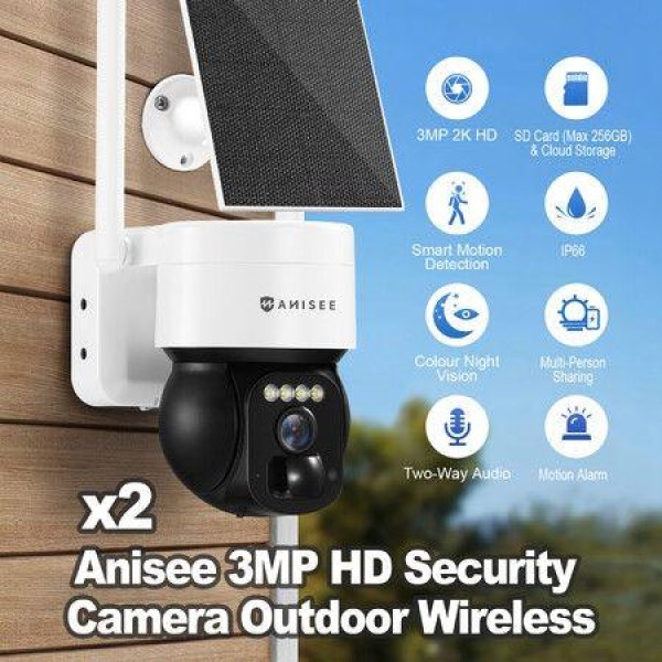 Solar WIFI Security Camerax2 Battery Outdoor Wireless CCTV PTZ Spy Surveillance 2K Home Dual Lens 5dBi 3MP PIR Detect Night Vision IP66