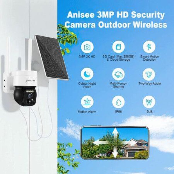 Solar WIFI Security Camerax4 Battery Outdoor Wireless CCTV PTZ Spy Surveillance 2K Home Dual Lens 5dBi 3MP PIR Detect Night Vision IP66