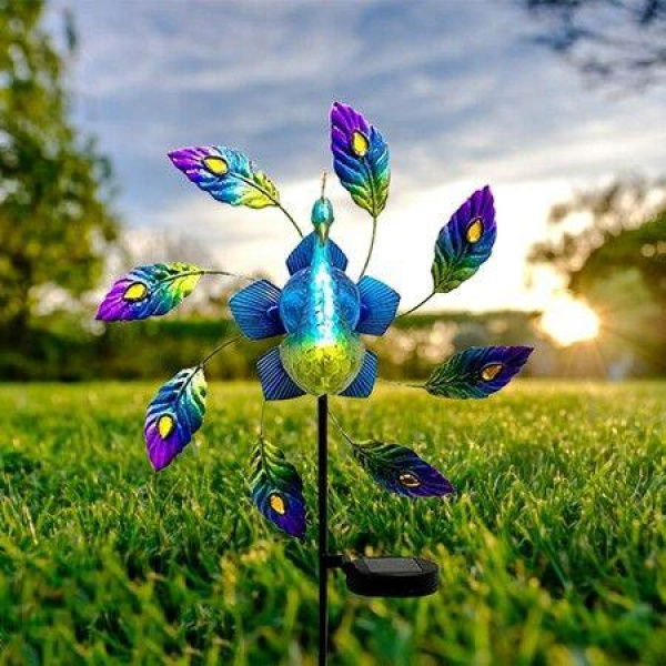 Solar Wind Spinner Outdoor Metal Peacock Solar Light For Garden Decor Yard Windmills