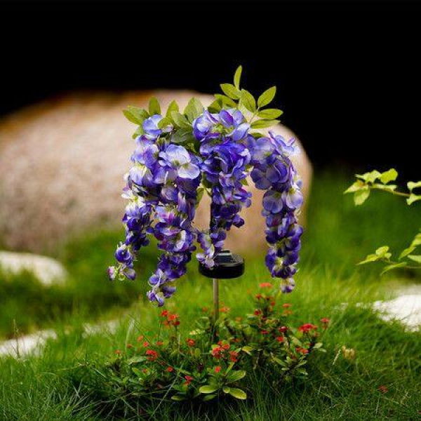 Solar Wisteria Flower Stake Lamp Outdoor Waterproof Landscape Lamp Decorative Rattan Flower Lawn Light Color Purple