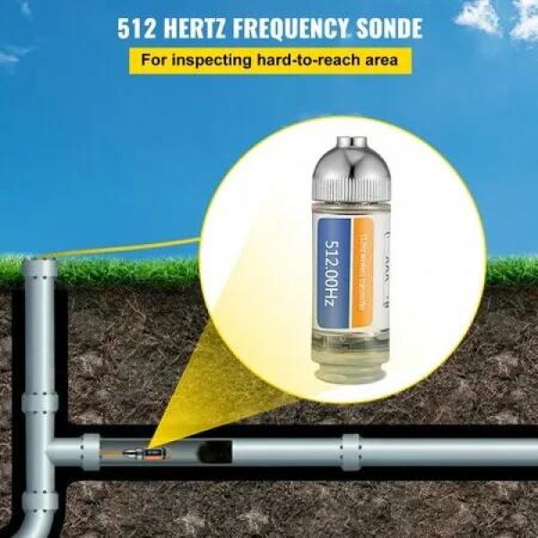 Sonde Locator, 512 Hertz Frequency, Rigid Drain Locator with 8/5' and 1/4-20' Connectors for Locating & Detecting Small Sewer & Pipelines, Up to 25' Depth Water Line, Flashing for Transmitting