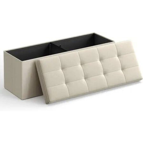 SONGMICS 109cm Folding Storage Ottoman Bench Beige