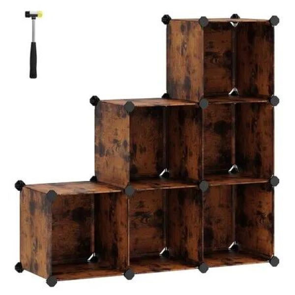 SONGMICS 6 Cube Storage Organizer and Storage with Rubber Mallet Rustic Brown