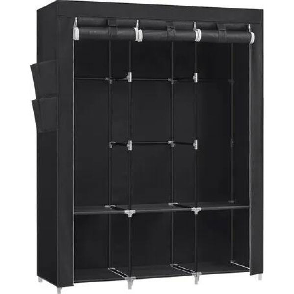 SONGMICS Clothes Wardrobe Portable Closet with Cover and 3 Hanging Rails Black RYG092B02