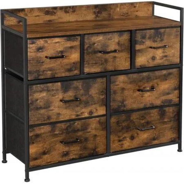 SONGMICS Dresser for Bedroom Chest of Drawers Rustic Brown and Black LTS137B01