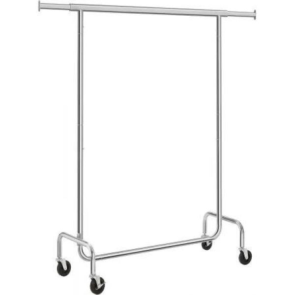 SONGMICS Heavy Duty Clothes Rack on Wheels Metal Chrome Extendable HSR11SV1