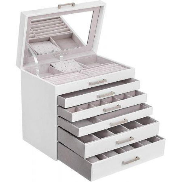 SONGMICS Jewellery White Box With 6 Layers And 5 Drawers