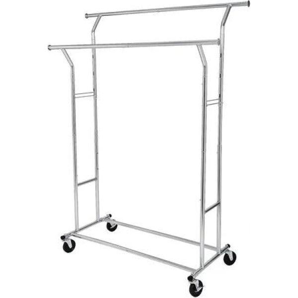 SONGMICS Metal Clothes Rack Stand on Wheels Heavy Duty Silver