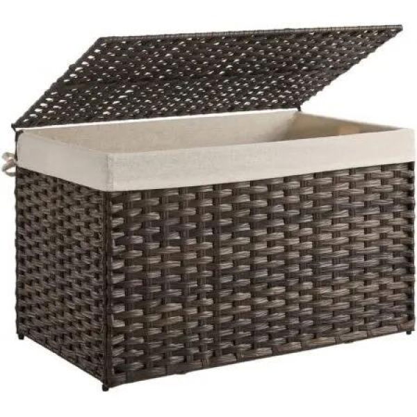 SONGMICS Storage Basket with Lid 160L Metal Frame Brown